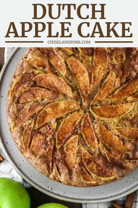 Indulge in this sweet, juicy Dutch apple cake with thinly sliced apples, spice-infused batter, and an irresistible sugary crust. #dutchapplecake #applecake #cake | chiselandfork.com Dutch Apple Cake Recipe, Applecake Cake, Cakes Made With Oil, Dutch Apple Cake, Moist Apple Cake, Chia Egg, Apple Custard, Apple Cake Recipe, Sliced Apples