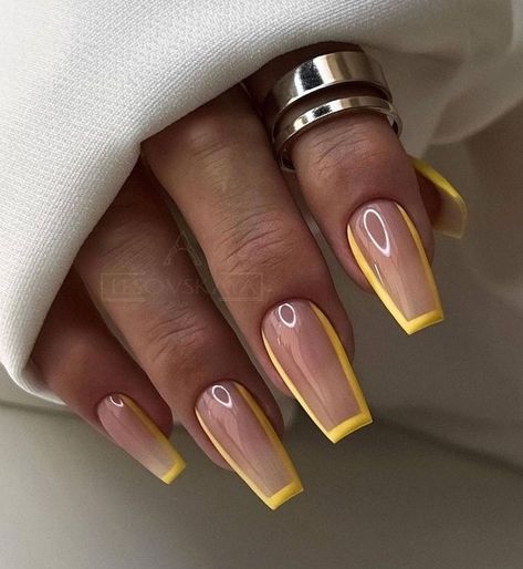 Yellow French Tip Nails, Yellow French Tip, Pink Tip Nails, Yellow French, Sassy Nails, Fancy Nails Designs, Gel Nails Diy, Work Nails, Her Nails