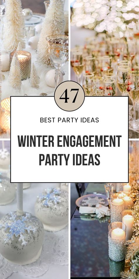 Looking for the best winter engagement party ideas? Check out these themes, decorations, and more! Perfect for Christmas, January, or any winter celebration. From rustic to elegant winter wonderland vibes, find all the inspiration here. Pin this for your upcoming winter-themed event! After Christmas Party Ideas, Winter Theme Engagement Party, Engagement Party Ideas Themes Winter, Nye Engagement Party, Winter Wonderland Engagement Party, January Party Ideas, Christmas Engagement Party Ideas, Winter Engagement Party Ideas, Proposal Party Ideas