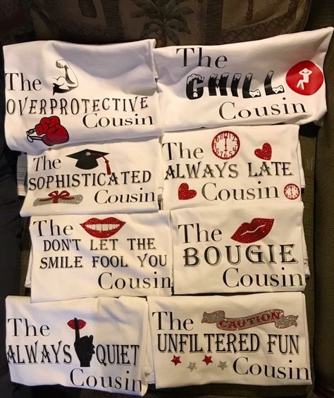 Cousin Tshirts, Cousin Day, Cousins Shirts, Tee Shirts Diy, Birthday Squad Shirts, Shirts Diy, Family Reunion Shirts, Reunion Shirts, Girls Trip Shirts