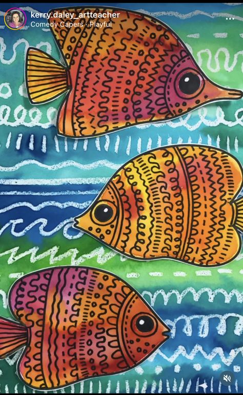 Ocean Art Kids, Fifth Grade Art Projects, Ocean Art Projects, Line Art Projects, Line Art Lesson, 3rd Grade Art Lesson, Sea Creatures Art, Elementary School Art, 2nd Grade Art