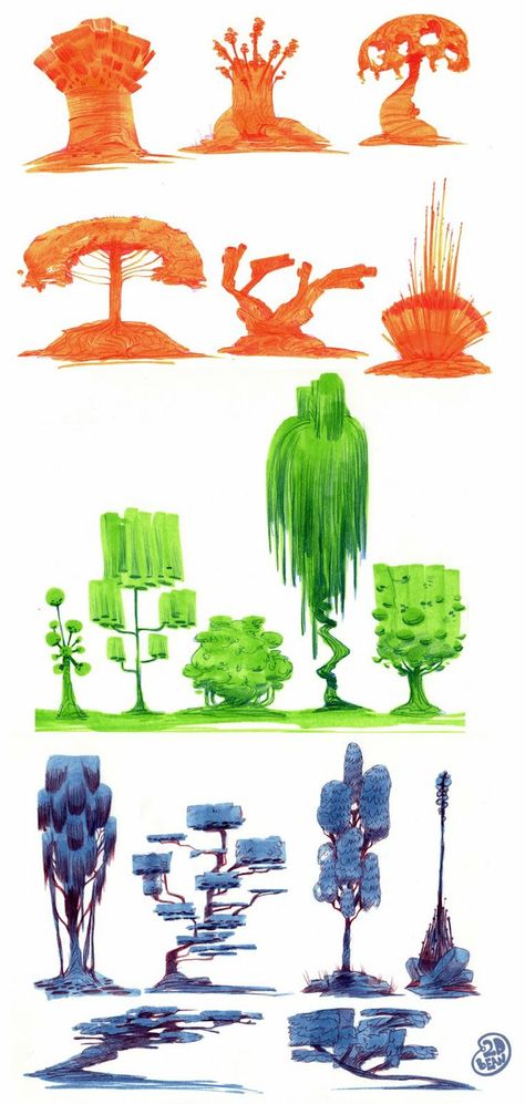 2D Bean artblog- Concept art, visual Development, Doodles, and Illustrations of Brett Bean: Environments Bush Concept Art, Magical Environment Concept Art, Trees Concept Art, Plant Concept Art, Tree Concept Art, Props Concept, Environment Props, Scene Design, Concept Art Drawing