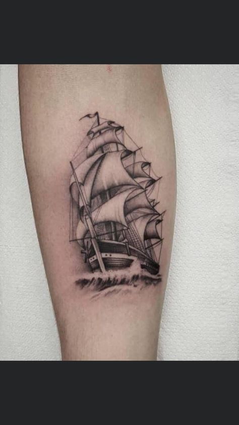 Nautical Themed Tattoos, Tattoos Arm Mann, Ship Tattoos, Pirate Tattoo, Tattoo Trend, Black Rooster, Cool Arm Tattoos, Inner Forearm, Ship Tattoo