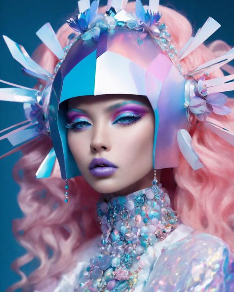 Feeling futuristic in pastel tones 💙 #futuristic #pastel #popartist #albino #headpiece #cleanmakeup #depthoffield #fashion #sleek #fantastical #aiart Portrait Prompts, Odd Fashion, Photoshop Graphics, Photoshop Ideas, Henna Tattoo Designs Hand, Halloween Makeup Inspiration, Portrait Fashion, Design Photoshop, Pastel Outfit