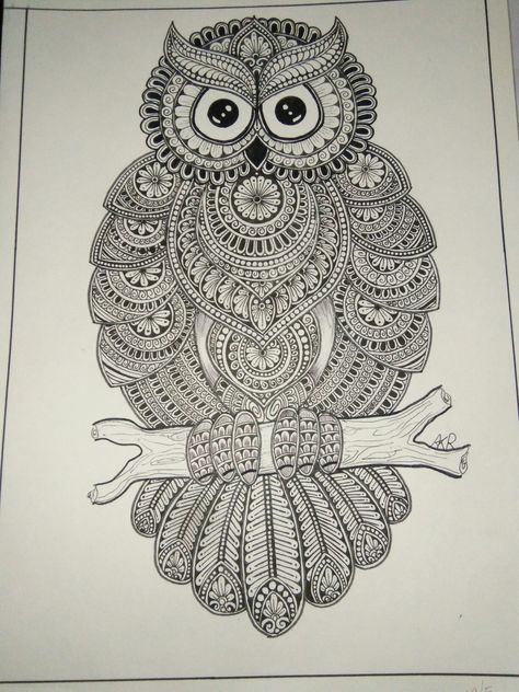 Black Gel Pen Drawings, Gel Pen Drawings Doodles, Pen Drawings Doodles, Gel Pen Drawings, Owl Mandala, Mandala Design Art, Night Owl, Hand Drawing, Mandala Drawing