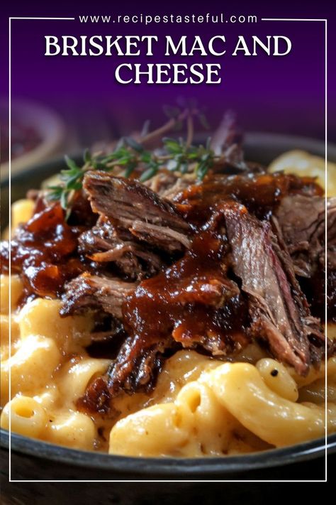 Indulge in a rich and creamy Brisket Mac and Cheese that combines tender, flavorful brisket with a velvety cheese sauce over perfectly cooked pasta. This comforting dish is perfect for family gatherings, game days, or as a hearty weeknight dinner. Brisket Mac And Cheese Recipe, Brisket Pasta, Brisket Dishes, Brisket Mac And Cheese, How To Make Cheese Sauce, Beef Skillet, Bbq Brisket, Cooked Pasta, Brisket Recipes