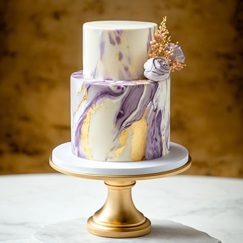 Purple Marble Cake, 40th Birthday Cake For Women, Marble Wedding Cake, Purple Cakes Birthday, Small Birthday Cakes, Birthday Sweets, Purple Cake, Purple Wedding Cakes, Purple Cakes