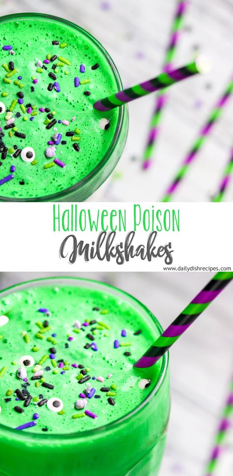 Halloween Milkshakes For Kids, Halloween Milkshakes, Green Milkshake, Monster Milkshakes, Halloween Shakes, Mint Milkshake, Mint Chocolate Chip Milkshake, Halloween Themed Drinks, Musical Night