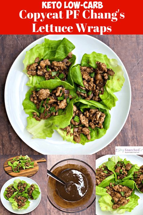 Easy, Keto Low-Carb PF Chang’s Chicken Lettuce Wraps with Video is a quick copycat recipe that is low in calories. This tutorial outlines what lettuce is best for wraps and how to make the wraps. This dish is drizzled in decadent peanut butter sauce that has fewer calories and carbs than the PF Chang’s version. #Keto #KetoRecipes #KetoDiet #KetoDinnerRecipes Keto Lettuce Cups, Keto Thai Chicken Lettuce Wraps, Keto Friendly Lettuce Wraps, Keto Asian Chicken Lettuce Wraps, Low Cal Lettuce Wraps, Keto Asian Lettuce Wraps, Low Carb Asian Lettuce Wraps, Keto Romaine Lettuce Recipes, Keto Hoisin Sauce Recipe