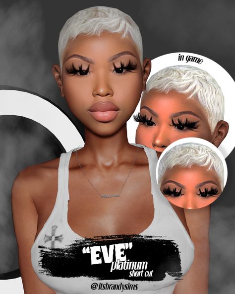 "EVE" platinum short cut Afro Hair Sims 4 Cc, Fresh Hairstyles, 90s Chanel, Sims 4 Cc Eyes, Effortless Waves, Sims 4 Black Hair, Sims 4 Cas Mods, The Sims 4 Skin, Makeup Cc