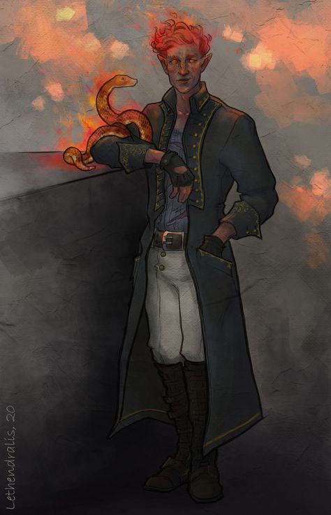 Dnd Fire Genasi Male, Fire Genasi Male, Pathfinder Races, Fire Genasi, Dnd Druid, Pc Ideas, Dnd Inspiration, Rp Characters, Pathfinder Character