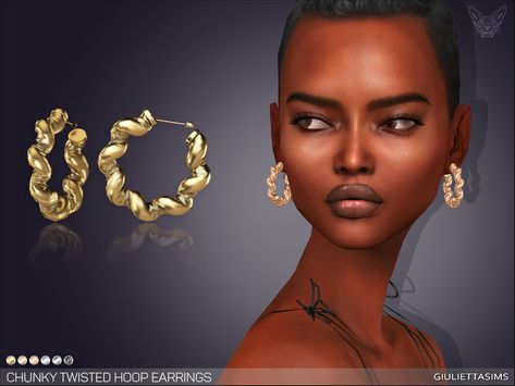 feyona's Chunky Twisted Hoop Earrings Sims 4 Boho Jewelry, Sims 4 Cc Ear Rings Patreon, Sims 4 Jewelry, Sims Jewelry, Sims 4 Cc Accessories, Sims4 Accessories, Ts4 Accessories, Cc Accessories, Sims 4 Piercings