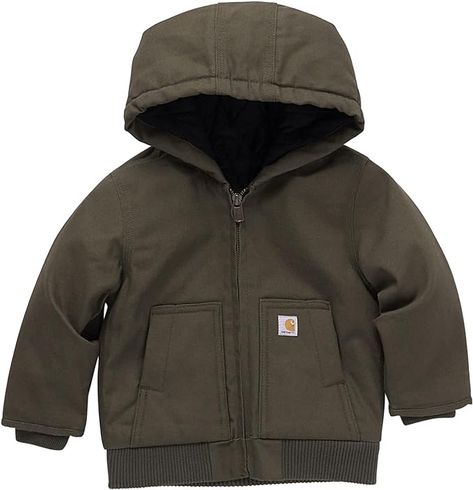 Amazon.com: Carhartt Baby Boy's Insulated Hooded Canvas Zip-Up Jacket, Olive Green: Clothing, Shoes & Jewelry Carhartt Baby Boy, Toddler Gear, Disney Baby Clothes, Boys Fleece, Carhartt Mens, Knit Sleeve, Kids Jacket, Baby Boy Outfits, Zip Up