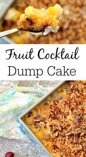 Your next potluck dish id right here! This Fruit Cocktail Dump Cake recipe is so easy to make, but tastes like you slaved all day over it! It is sure to be a hit with everyone who tries it. #mysuburbankitchen #fruitcocktaildumpcake #easydumpcakerecipes #easydessertrecipes Fruit Cocktail Dump Cake, Recipes With Canned Fruit, Easy Fruit Cocktails, Blueberry Dump Cake Recipes, Recipes With Fruit Cocktail, Fruit Cocktail Cake, Easy Dump Cake Recipe, Blueberry Dump Cakes, Cocktail Cake