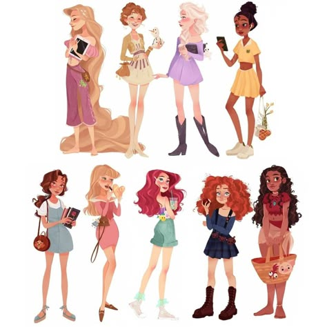 Disney Characters As Humans, Modern Disney Princesses, Disney Modern, Disney Character Drawings, Princesas Disney Anime, Princess Fan Art, Modern Disney Characters, All Disney Princesses, Disney Princess Modern