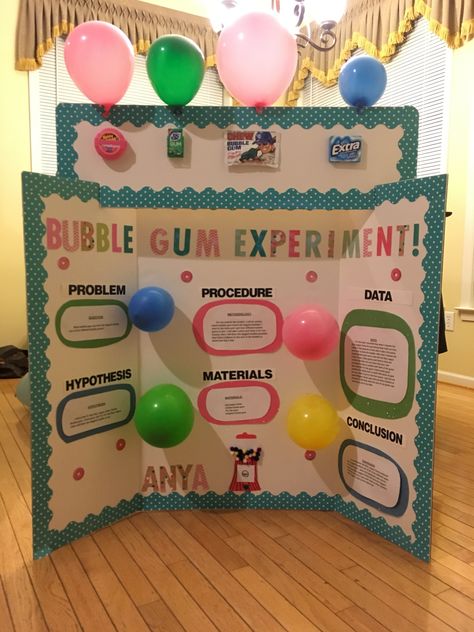 Bubblegum Science Fair Project, Bubble Gum Science Fair Project, Chemistry Science Fair Projects, Science Fair Display Board, Tri Fold Poster Board, Kids Science Fair Projects, Elementary Science Fair Projects, Tri Fold Poster, Science Fair Board