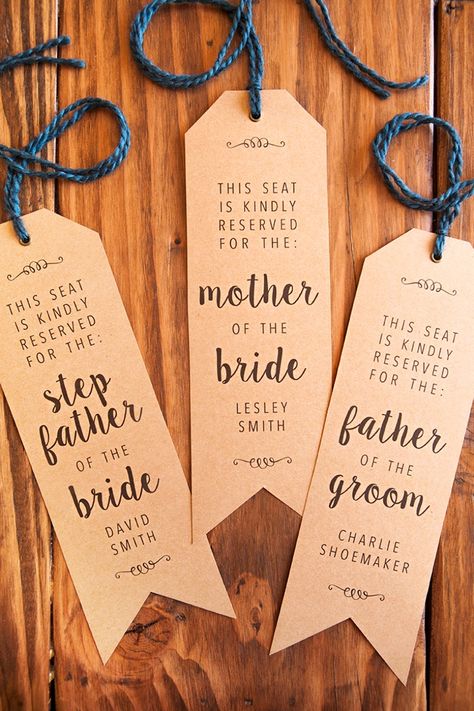 How to make your own wedding ceremony chair reserved signs, with free printables! Wedding Ceremony Chairs, Kraft Paper Wedding, Ceremony Chairs, Cricut Wedding, Reserved Signs, Good Year, Wedding Crafts, Wedding Chairs, Wedding Places