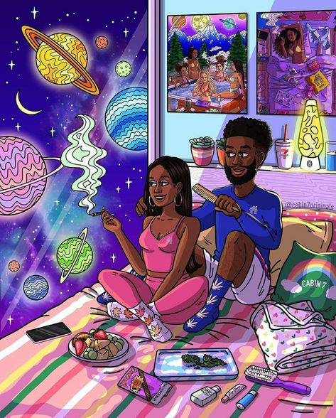 Black Couple Cartoon Art, Chill Vibes Wallpaper, Dope Girl Art, Nostalgia Art, Psychadelic Art, Vibes Art, Energy Art, Black Art Painting, Dope Cartoon Art