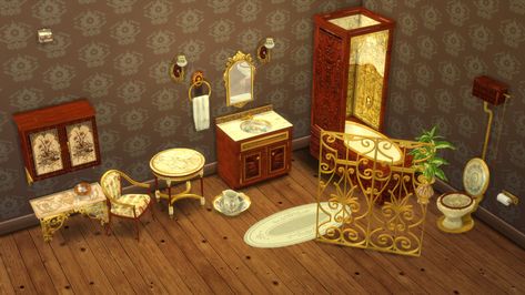 Rococo Sims 4 Finds — leo-sims:   Victorian Bathroom Set from Js at... Bathroom Conversion, Sims Bathroom, Leo Sims, Living Room Sims 4, Sims 4 Decades Challenge, Sims 4 Blog, Bathroom Stuff, Victorian Bathroom, Sims 4 Mm