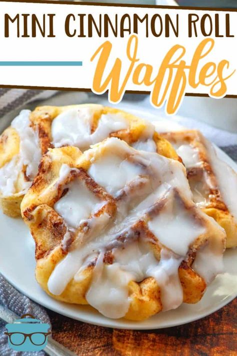 Cinnamon Roll Waffles Recipe, Mini Waffle Recipe, Canned Cinnamon Rolls, Cinnamon Waffles, Mini Waffle Maker, Cinnamon Roll Waffles, Waffle Iron Recipes, Thanksgiving Breakfast, Waffle Maker Recipes