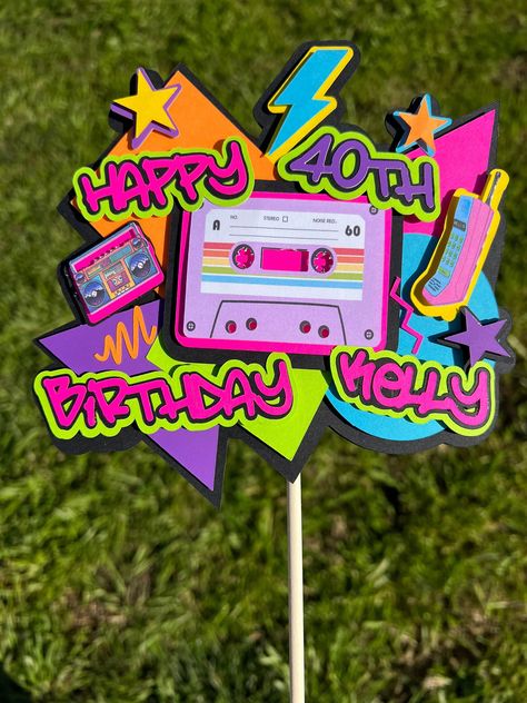 Disco Themed Cake, Neon Cake Topper, Disco Party Decor, 80s Cake, 70s Party Decorations, Neon Cake, Disco Cake, Neon Cakes, 80s Birthday