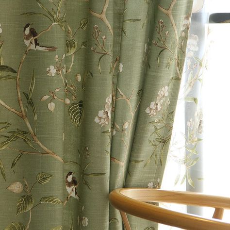 Retro Style Bedroom, Curtain Kitchen, Green Drapes, Patio Door Curtains, Blackout Panels, Green Curtains, Blue Curtains, Blackout Drapes, Bird Theme