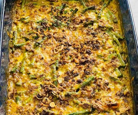 Easy Curried Green Bean Casserole Sour Cream Green Bean Casserole, Green Bean Casserole With Sour Cream, Shoepeg Corn Casserole, Creamed Green Beans, Super Recipes, Green Bean Casserole Easy, Easy Green Beans, Sour Cream Sauce, Thanksgiving 2024