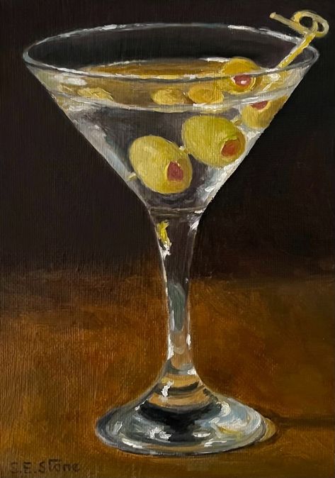 martini oil painting, original painting on canvas, art, oil on canvas, coctail painting, drink painting, still life, realism, kitchen art, wall art, art deco, oil painting of a martini, still life paintings Drink Oil Painting, Martini With Olives Aesthetic, Still Life Glass Painting, Art Deco Oil Painting, Martini Glass Watercolor, Martini Oil Painting, Alcoholic Drinks Painting, Martini Acrylic Painting, Cocktail Oil Painting