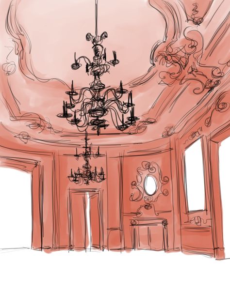 Ballroom Drawing Art, Ballroom Background Drawing, Ballroom Drawing Reference, Gala Checklist, Ballroom Artwork, Ballroom Reference, Ballroom Architecture, Ballroom Sketch, Ballroom Illustration