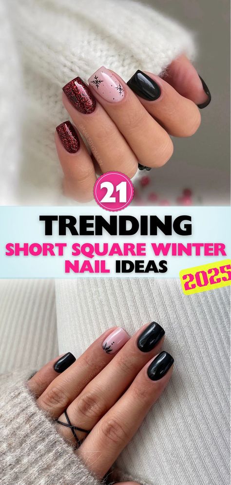 Short square winter nails that are chic, cozy, and full of personality. Find inspiration for stylish looks that are perfect for winter and beyond. Sorry Square Nails, Winter Acrylic Nail Designs Short, Square Nail Manicure Ideas, Round Square Short Nails, Cute Short Simple Christmas Nails, Winter Nail Colors Short Nails, French Winter Nail Designs, 2024 Winter Nails Short, Colored Tips Nails Square