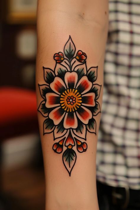 chrysanthemumchrysanthemum 32 November Birth Flower Tattoo, Birth Flower Tattoo Ideas, November Birth Flower, Flower Tattoo Ideas, Chrysanthemum Tattoo, Traditional Style Tattoo, Birth Flower Tattoos, Flower Tattoo Designs, Birth Flower