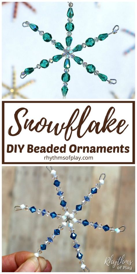 Snowflake Ornaments Diy, Beaded Snowflakes Ornament, Beaded Snowflake, Diy Beaded Ornaments, Bead Ornaments, Snowflake Craft, Winter Activity, Beaded Snowflakes, Handmade Christmas Crafts