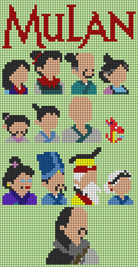 Disney Pixel Art, Shan Yu, Disney Silhouette Art, Hama Art, Crochet Feather, Movie Logo, Easy Perler Beads Ideas, Graph Crochet, Art Perle