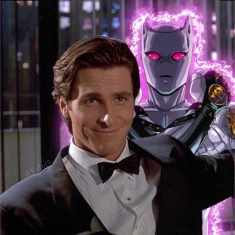 Patrick Bateman X Jojo, Patrick Bateman X Kira Yoshikage, Patrick Bateman Jojo, Yoshikage Kira Patrick Bateman, Patrick Bateman With Anime, Sigma Pfp Anime, Jjba Stand Pfp, Jojo Bizarre Adventure Pfp, Jojos Bizzare Adventure Pfp