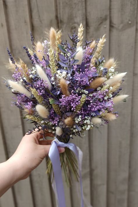 Limonium Flower Bouquet, Dried Flower Bouquet Purple, Creative Wedding Bouquets, Wedding Bouquets With Lavender, Wedding Lavender And Sage, Rust And Lavender Wedding, Wedding Bucket Flowers, Wild Flowers Bouquet, Dried Wedding Bouquet