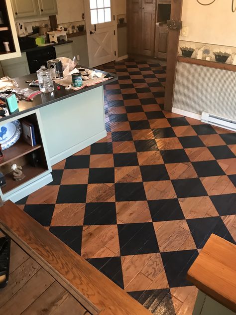 Black And Brown Checkered Floor, Wood Checkered Floor, Painted Checkered Floor, Painted Checkerboard Floor, Checkered Kitchen Floor, Checkerboard Kitchen, Checkered Floor Kitchen, Checker Floor, Checkered Kitchen