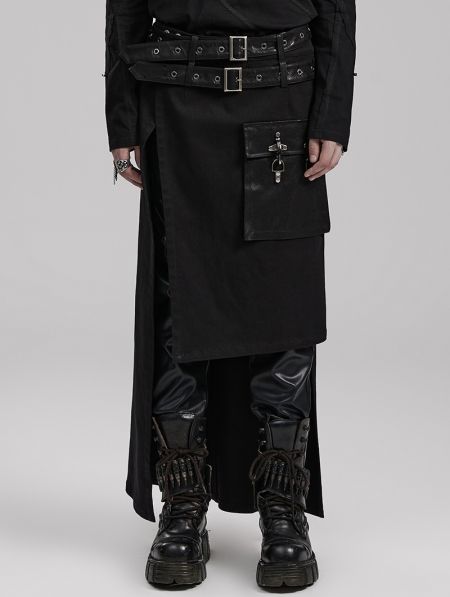 Black Gothic Punk Asymmetrical High-Low Long Kilt Skirt for Men - Devilnight.co.uk Alternative Outfits Men, Men Skirt, Coffee Coat, Skirts For Men, Goth Men, Boho Witch, Steampunk Skirt, Kilt Outfits, Goth Guys