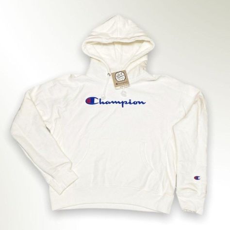 Brand New With Tags Measurements Shown In Photos 82% Cotton 12% Polyester Feel Free To Ask Any Questions Champion Gf757 Women's Reverse Weave Embroidered Logo Hoodie White. White Champion Hoodie, Purple Sweatshirt, Adidas Track Suit, Hoodie White, French Terry Hoodie, Champion Reverse Weave, Compression Pants, Champion Sweatshirt, Champion Hoodie