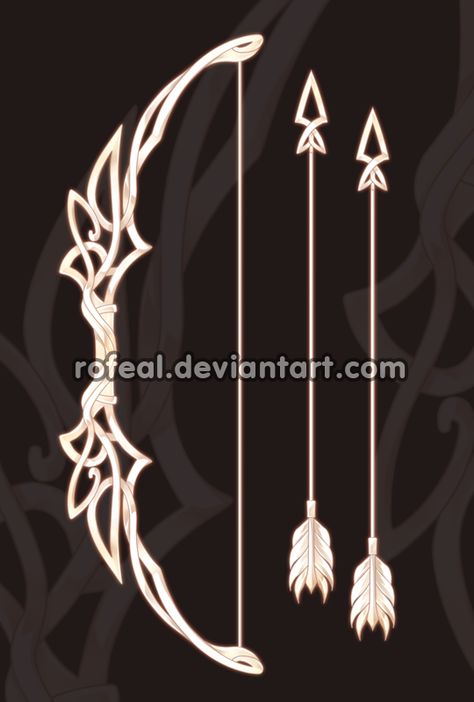 Beautiful Bow And Arrow, Fantasy Bow And Arrow Design, Rofeal Deviantart, Legend Of The Guardians, Bow Arrows, Magic Art, Anime Outfits, Digital Artist, Fantasy Art