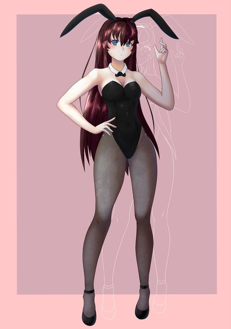 Brown haired bunny girl outfit green/blue eyes drawing coloured digital Bunny Girl Outfit Drawing Reference, Bunny Outfit Drawing, Outfit Drawing Reference, Blue Eyes Drawing, Bunny Girl Outfit, Green Blue Eyes, Outfit Drawing, Eyes Drawing