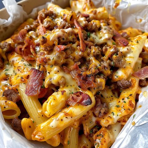 Bacon Cheeseburger Pasta | Bacon Cheeseburger Pasta, Beef Sausage Recipes, Ground Sausage Recipes, Ground Beef Pasta Recipes, Beef Pasta Recipes, Cheeseburger Pasta, Ground Beef Pasta, Creamy Pasta Dishes, Cooked Pasta