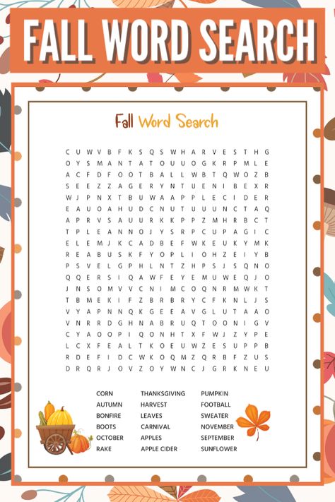 This free printable fall word search is a great autumn themed activity for elementary school aged kids! #wordsearch #printable #forkids #wondermomwannabe Autumn Word Search, Fall Word Search, Autumn Puzzle, Fall Worksheets, Free Printable Word Searches, Halloween Word Search, Thanksgiving Words, Fall Words, Word Search Printables