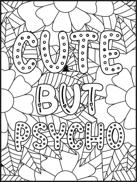 Coloring Pages: Cute but Psycho by GBN Publishing Club Adult Coloring Pages Adult Humor printable, PDF Download - Etsy Adult Coloring Pages Swear Words Funny, Adult Coloring Books Swear Words, Free Adult Coloring Printables, Adult Coloring Books Printables, Swear Word Coloring Book, Coloring Pages Adult, Coloring Printables, Swear Word Coloring, Adult Colouring Printables