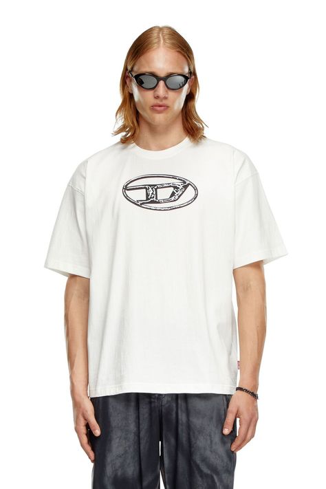 Men's Faded T-shirt with Oval D print | White | Diesel Diesel Shirts, Oval Logo, Diesel T Shirts, Mens Fade, Short Loungewear, Milan Design Week, Mens Essentials, Runway Collection, Mens Denim