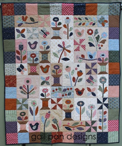 Gail Pan Designs, Spring Sewing Projects, Butterfly Quilt Pattern, Anni Downs, Primitive Quilts, Row Quilt, Wool Applique Patterns, Textile Art Embroidery, Scrappy Quilt Patterns