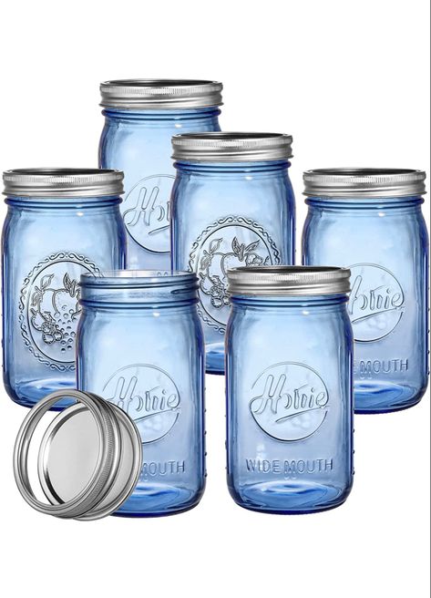 Colored Mason Jars, Diy Lotion, Blue Mason Jars, Ground Coffee Beans, Wide Mouth Mason Jars, Crafts Decor, Canning Jar, Blue Home, Glass Mason Jars