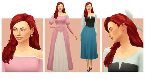 Hi everyone! I’m very excited to share this project with you all! Ever since The Sims 4 came out I have had some collections of CC that I wanted to make and a couple of months ago I found some amazing... Los Sims 4 Mods, Sims Challenge, Ariel Hair, Disney Princess Hairstyles, Belle Hairstyle, Die Sims 4, Sims 4 Anime, Ariel Dress, Sims 4 Game Mods