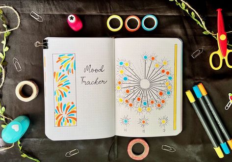 Fireworks Mood Tracker, Bujo 2023, Birthday Fireworks, Journal January, Bulletin Journal, Tracker Ideas, Bulletin Journal Ideas, Calligraphy For Beginners, Bujo Ideas