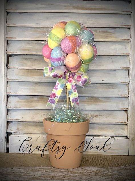 Easter Egg Topiary Tree, Easter Egg Tree Diy How To Make, Easter Egg Topiary Diy, Easter Topiary Diy, Dollar Tree Easter Crafts 2023, Egg Topiary Tree, Egg Tree Easter, Easter Egg Tree Diy, Easter Dollar Tree Diy