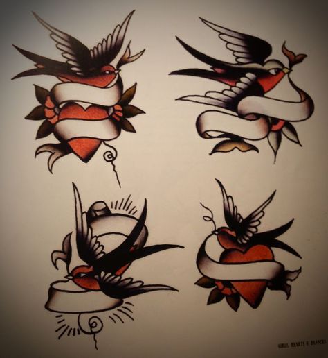 Traditional Tattoo Names, Traditional Swallow Tattoo, Tattoo American Traditional, Mangas Tattoo, Tattoo Bird, Sparrow Tattoo, Sailor Jerry Tattoos, Dibujos Tattoo, Kunst Tattoos